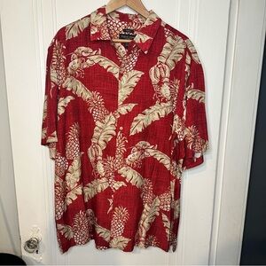 Pronto Uomo Red and Cream Tropical Print Shirt